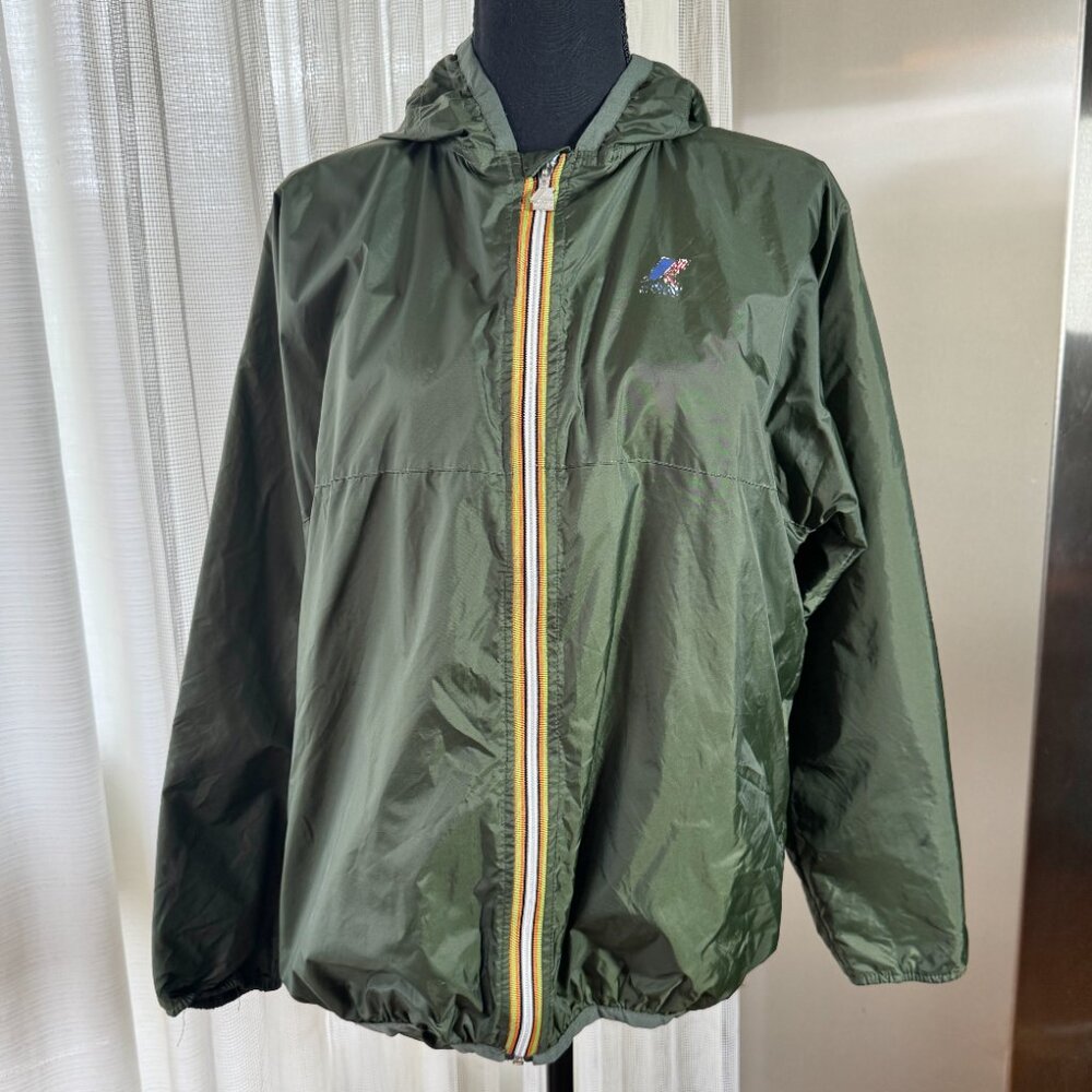 Vintage 80s K-Way windbreaker, forest green, fanny pack convertible, size 6/8
